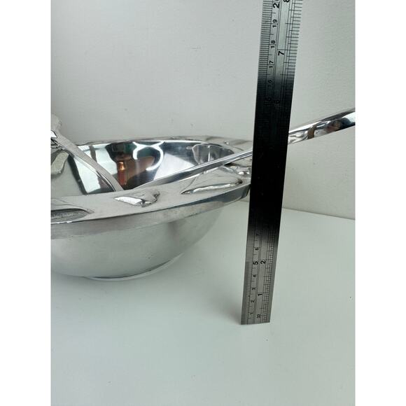 Mexico Silver Salad Bowl Stainless Steel Hearts Spoon Fork Serveware Set RARE - Picture 8 of 11